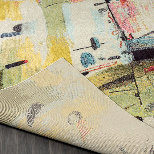 Orren Ellis COLORWRKS Sunny Pastels Abstract Area Rug in Yellow